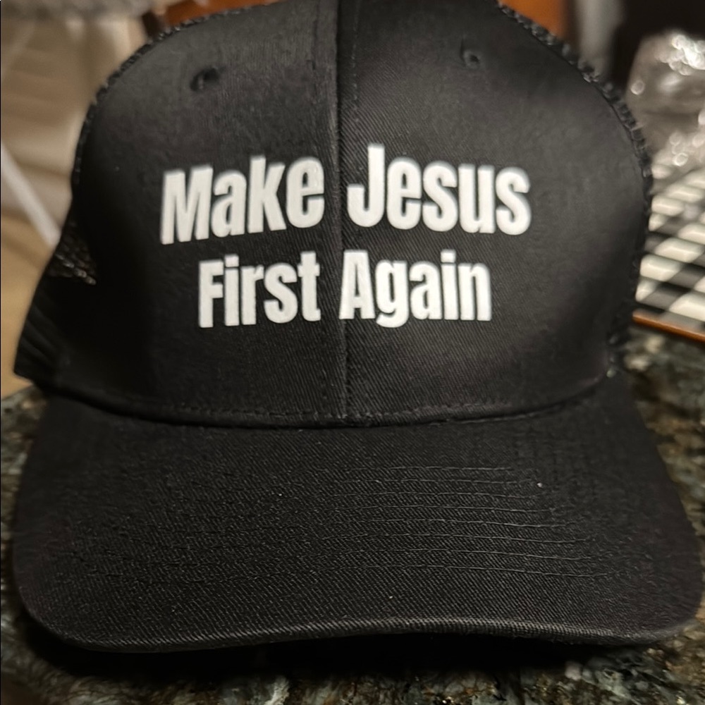 Black Trucker Cap with White Text